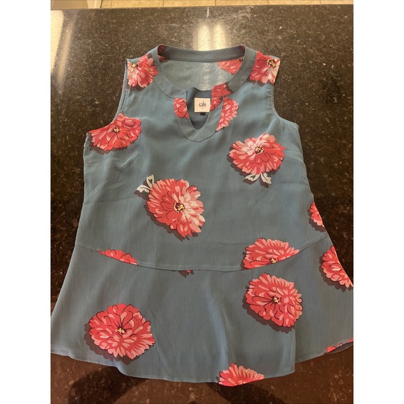 CAbi Tops - Cabi Style 3445 Blushing Floral Blouse Teal Sz XS Peplum Lined Tank‎ Shirt Top